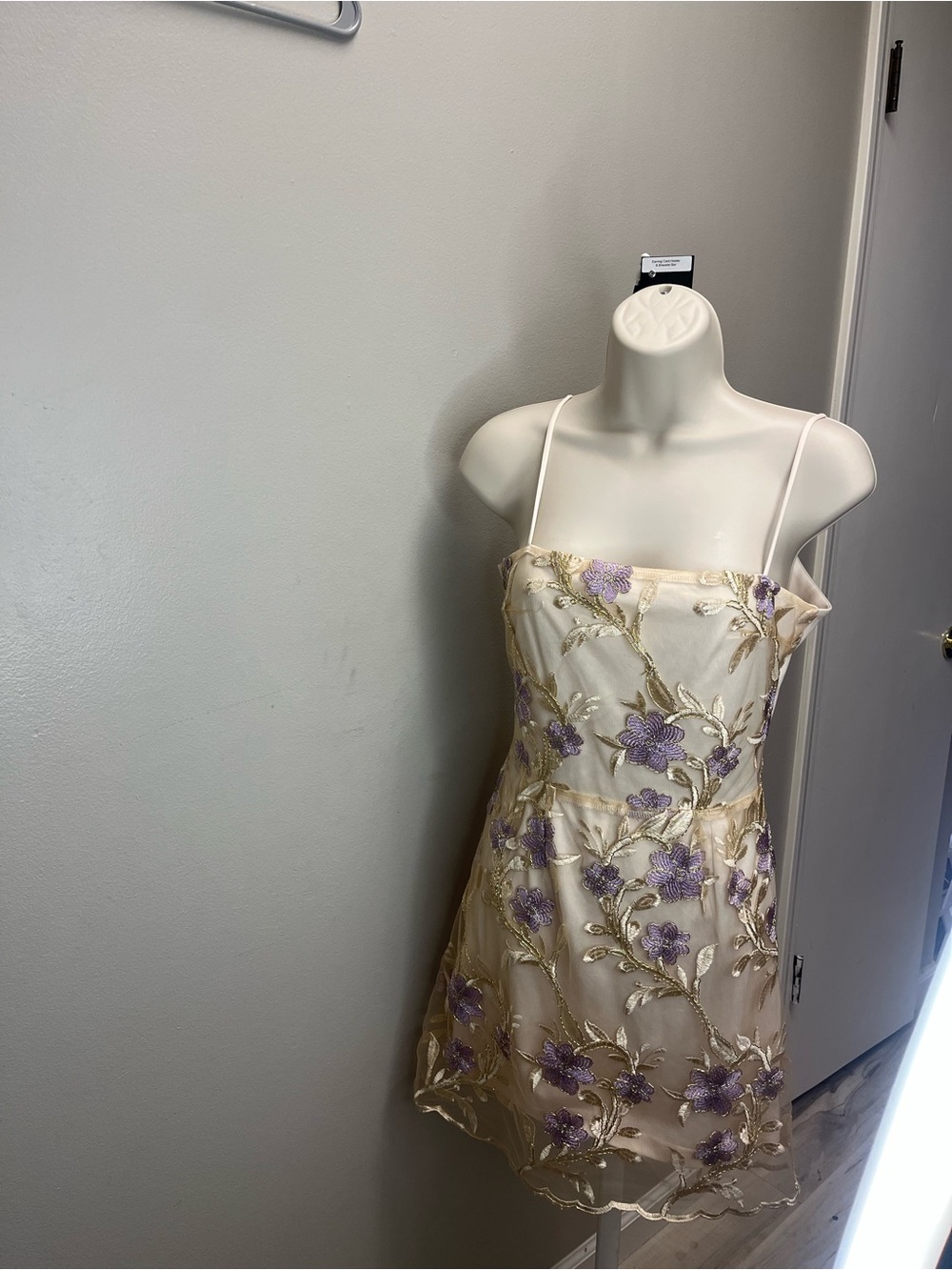 Lucy in the Sky Cream Mini Dress with Lavender Floral Embroidery